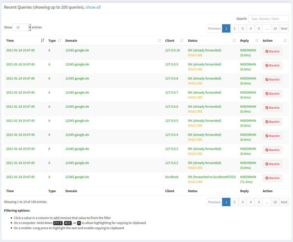 Query Log showing new status "already forwarded"